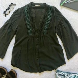 Altar'd State | Olive Green flowy button-up shirt